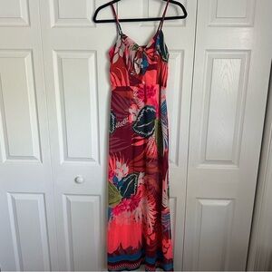 Express Vibrant Multicolor Sleeveless Hawiian Print Maxi Dress Sz S Slits Resort